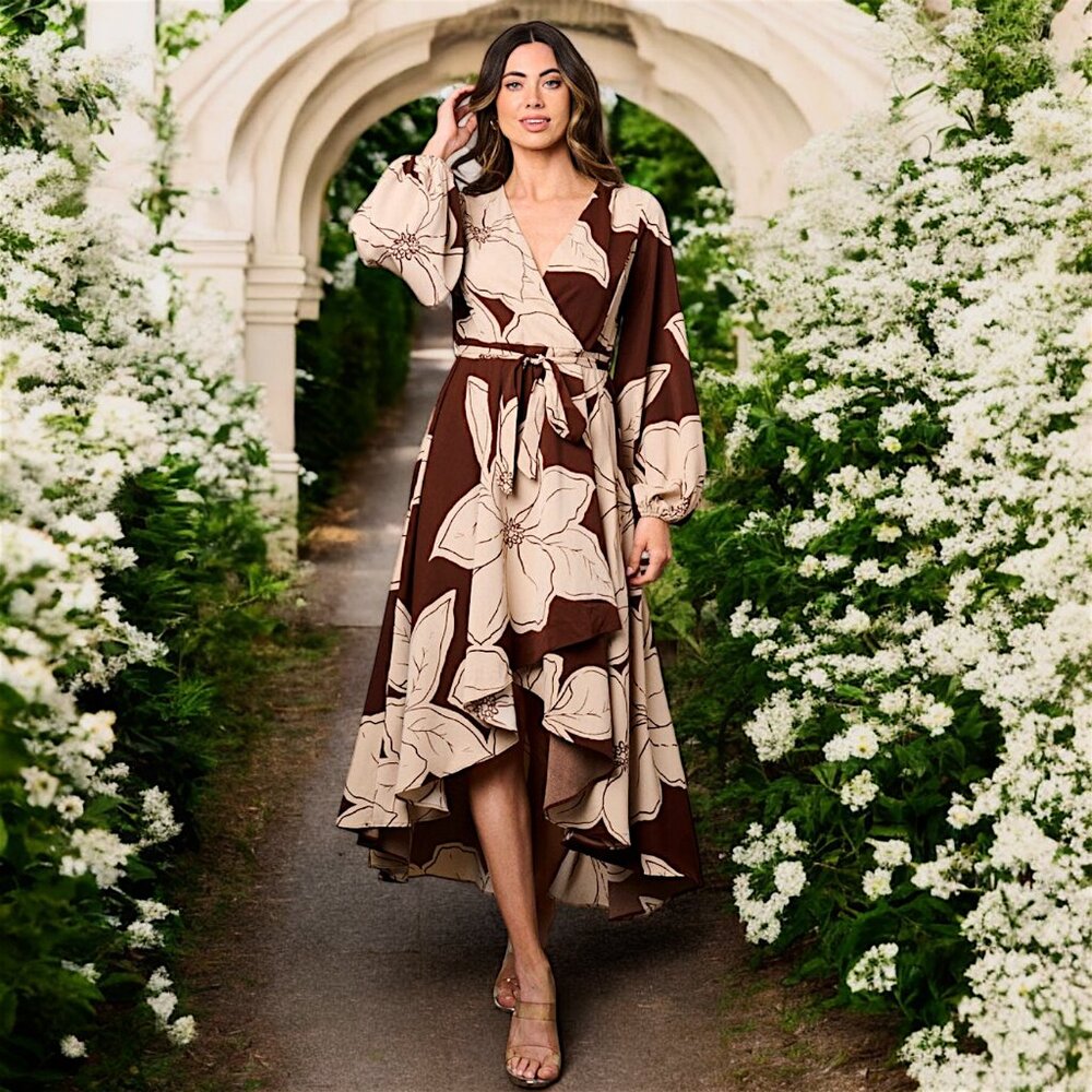 20844  Floral Surplice Dress